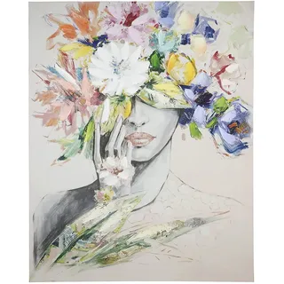 GILDE Bild Frau mit Blumenhut(LxBxH) 3 x 80 x 100 cm creme, grau, bunte Blumen, auf Leinwand