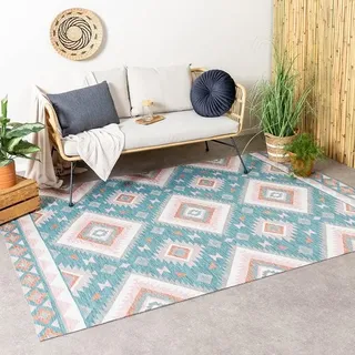 Outdoor Teppich Boho - Vedra Aztec Blau - 160x230cm - Boho, Klassik, Industrielle, Modern, Skandinavisch, Retro - Garten / Terrasse -  FRAAI | Home & Living - Blau, Bunt