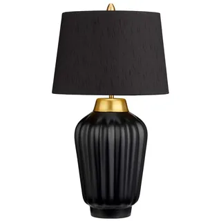 Nachttischlampe Tischleuchte Olwen Keramik Stoff 56,2 cm Schwarz Gold Messing
