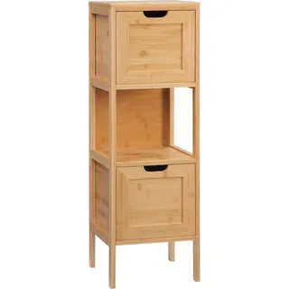 kleankin Badezimmerschrank, Badschrank mit 2 Schubladen, Aufbewahrungsschrank aus Bambus, Unterschrank mit Kippschutz, Beistellschrank, Lanfhausstil, Naturholz, 30 x 30 x 90 cm - Naturbelassen
