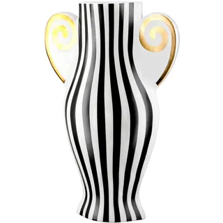 GILDE Vase Anphora - Keramik - gestreift weiß - Höhe 36cm x Breite 24cm - wasserdichte Dekovase