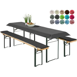 heimtexland ® Bierzeltgarnitur Auflagen Set 3-teilig Tischdecke Bierbank Polster Sitzkissen Tischdeko Typ698 Schwarz für Tischmaß 50x220 cm - Schwarz
