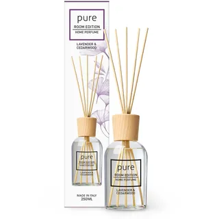 PURE ROOM EDITION 250ml Lavendel & Zedernholz Raumduft | natürliche Inhaltsstoffe, vegan & tierversuchsfrei, Bio-Alkohol, Diffuser mit Stäbchen hergestellt in Italien