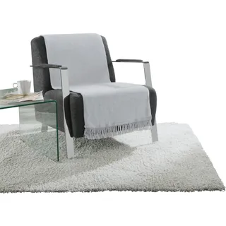 Erwin Müller Sofaüberwurf, Sofaläufer, Sesselschoner Silber Größe 50x200 cm - anschmiegsam, temperaturausgleichend, mit Fransen - (weitere Farben, Größen)