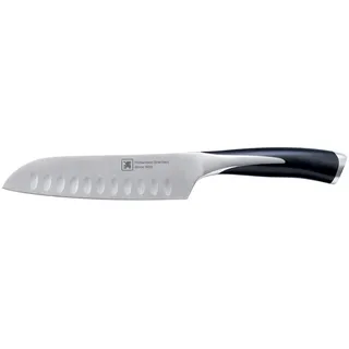 Richardson Sheffield KYU Santoku-Messer, schmale Klinge, extrem scharf & schnitthaltig, rutschfester Griff, spülmaschinenfest & rostfrei, Silber/Schwarz