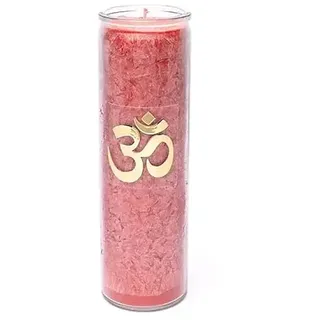 LivuX Stearin-Kerze OM Rot – 21x6,5 cm, ca. 100 Stunden Brenndauer, handgefertigt, unparfümiert, nachhaltiges Palmwachs, vegane Klangmeditationskerze für spirituelle Rituale 1249