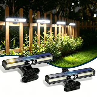 ICEKO Solarlampen für Außen mit Bewegungsmelder, 2 Stück Clip Solar Lampe, 3 Modi Solarleuchten Beleuchtung IP55 Wasserdichte, 36 LED Ohne Bohren Montage für Dachrinnen, Zaun, Balkon & Garten