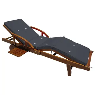 CASARIA® Sonnenliege Holz inkl. Auflage Anthrazit 320kg Belastbar 195x55cm Klappbar Räder Rückenlehne Verstellbar Ablage Akazie Gartenliege Balkon Garten Terrasse Liege Wetterfest - Grau