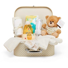 Baby Box Shop Babyparty Geschenk - 12 Baby-Essentials, Baby Geschenkset, Baby Geschenkkorb, Geschenke für eine Babyparty, Neugeborene Geschenkset, Neugeborenen Geschenk, Baby Geschenk Set - Creme