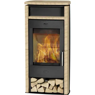 FIREPLACE Santiago Kaminofen Stahl Schwarz/Abdeckplatte Sandstein