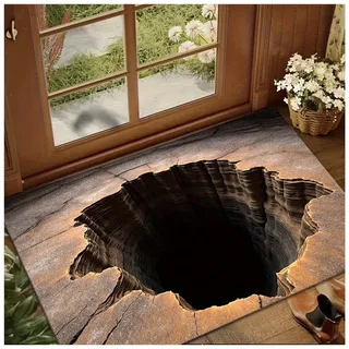 Generisch Teppich 3D Effekt Optische Täuschung, 3D Matte Optische Täuschung, Teppiche Die Wie EIN Loch Aussehen, Illusions-Pad, Waschbare Bodenmatte Mit Wirbel-Illusion Für Den Innen Und Außenbereich