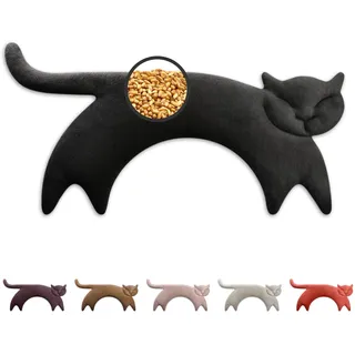 Leschi Wärmekissen - Körnerkissen für Mikrowelle - Tier Katze Schwarz - anschmiegsames Nackenkissen mit Bio Weizen - ideal als Wärmespender im Winter und bei Verspannungen an Nacken Schulter Hals