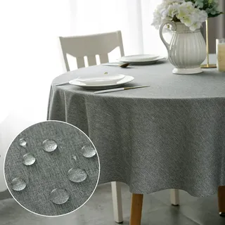 Qidordour Runde Tischdecke, 121,9 cm, Kunstleinen-Tischdecke, wasserabweisend, auslaufsicher, abwischbar, Polyester, Esstischabdeckung für Küche, Café, Restaurant, Buffet, Party, Tischdekoration, Grau