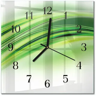 Tulup Wanduhr aus Glas 30x30 cm - Abstrakte Kunst , Grün , Quadratisch , 30x30x0.4 cm , Dekoration, Uhren, Wanduhren