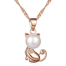 Unendlich U Klassisch Kätzchen Katze Damen Halskette 925 Sterling Silber Zirkonia 8mm Perle Anhänger Kettenhänger, Rosegold
