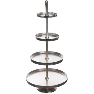 Brandsseller Etagère 4-stöckig aus Aluminium 95 cm hoch – Dekorative Servieretagère mit Knauf – Vintage-Stil – Metallständer für Kuchen, Obst, Deko – Silberfarben