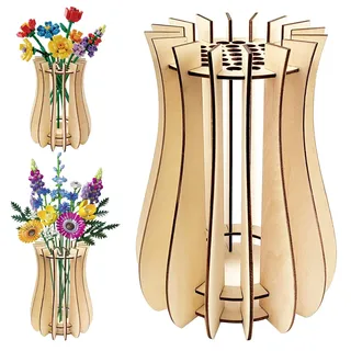 Holzvasen für Lego Blumen, Vasen Holz für Lego Rosen, Vase für Lego Blumen, Blumenvase für Lego Blumenstrauß, Holzpuzzle-Design, Fasst Bis zu 33 Blumensträuße (Naturholzfarbe)