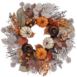 Valery Madelyn 45cm Türkranz für Herbstdeko,Herbstkranz Kürbis deko mit Künstliches Ahornblatt Beere für Herbst Dekoration,Deko Wand Tisch Fenster für Erntedankfest Thanksgiving Halloween,Violett