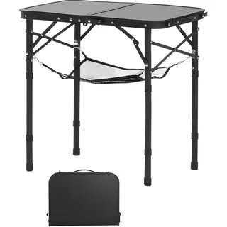 SucceBuy Klapptisch Buffettisch tragbarer Allzwecktisch 60 x 40 cm, höhenverstellbarer Tisch (für 2-4 Personen) mit Tragegriff, Gartentisch Campingtisch für Partys, Picknick, Camping und Grillen, Schwarz - Schwarz