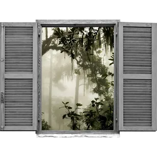 Queence Wandtattoo »Dschungel« Wandsticker, Wandbild, selbstklebend, 3D, Fenster, grün