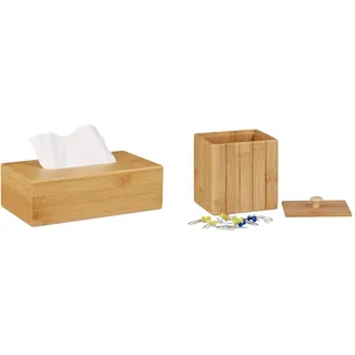 Relaxdays Kosmetiktücherbox Bambus, HBT: 8,5 x 27,5 x 15,5 cm, Natur & Aufbewahrungsbox mit Deckel, Holzbox klein, Ordnungsbox Bambus, Vorratsdose Holz, HBT: 11,5 x 10 x 8 cm, Natur
