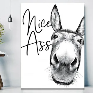 Dittelle „Nice Ass“-Zitat, lustiges Schild, Vintage-Esel-Poster, schwarz-weiß, Wandkunst, Leinwandgemälde, Bilder, Drucke, Toilette, Badezimmer, Dekor, 70 x 100 cm, rahmenlos