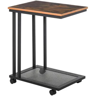 Modfu Beistelltisch aus MDF und Stahl 51x36x65 cm Schwarz rollbar in C-Form mit Ablage im Retro-Look , Holzwerkstoff , 36x65x51 cm , Wohnzimmer, Wohnzimmertische, Beistelltische