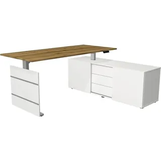 Komplettarbeitsplatz Move 3 180x80x72-120 mit Sideboard silber/eiche