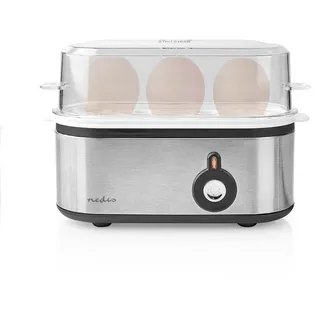 Nedis Eierkocher – Aus Edelstahl für bis zu 3 Eier – Spülmaschinenfest – Mit 3 Härtegraden sowie Zeit- und Temperaturüberwachung – Schwarz-Aluminium