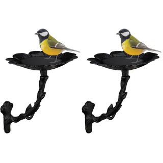 Relaxdays Vogeltränke aus Gusseisen, wetterfest, Wassertränke für Wildvögel, Vintage Futterschale, Wandmontage, schwarz (Packung mit 2)