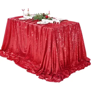 Rote Pailletten-Tischdecke, 228 x 332 cm, rot, glitzernd, Tischdecke für Geburtstag, Brautparty, Party, Weihnachten