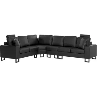 BELIANI Ecksofa Schwarz Echtleder L-Förmig Rechtsseitig mit Höhenverstellbaren Kopfstützen Metallgestell Silber Modern Wohnzimmer Ledersofa - Schwarz