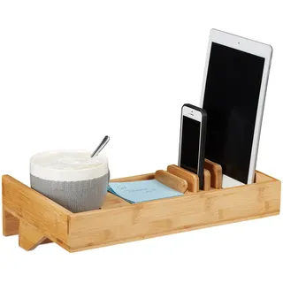 Relaxdays Bettablage, Bambus, mit Organizer, natur Durchmesser 9 cm, platzsparender