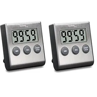 Technoline KT200 - klassischer, digitaler Kurzzeitwecker, Küchenuhr, Eieruhr, hochwertiges Edelstahlgehäuse, Silber, 6.4 x 1.8 x 7.0 cm (Packung mit 2)