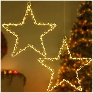 CMYK LED Weihnachtsstern Fensterlichter mit 2 Pack 40 warmweiße LED Stern Lichter Fenster Stern Hängeleuchten Vorhang Lichter Batteriebetrieben