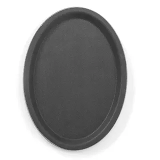 HENDI Serviertablett, oval, Rutschfester Gummibeschichtung, Schock- und bruchfest, flachem Rand, Gastro Tablett, Tablett, 230x160x(H) 12mm, Glasfaser, schwarz