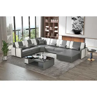 Große Wohnlandschaft Sofa Ecksofa U Form Grau Kunstleder XXL Modern JVmoebel - Grau