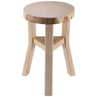CARO-Möbel Sitzhocker ZAHORA geölt, Blumenhocker Paulownia Holz, Beistell Hocker ist naturbelassen, Pflanzenhocker rund mit Querbalken
