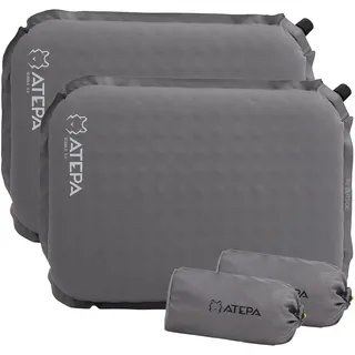 ATEPA Sitzkissen Outdoor, Faltbar Aufblasbar Stadion Flugzeug Unterwegs Camping Wander Bürostuhl Ultraleicht Memory Foam Selbstaufblasend Sitzkissen, 2er Pack Grau