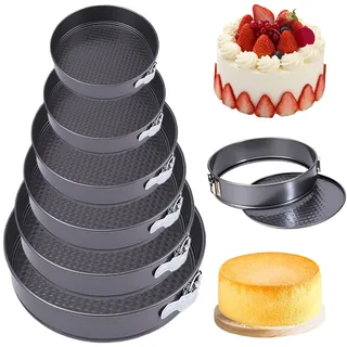 Springform Set, 6 Teilig Kuchenform Rundbackform Rund aus Karbonstahl, Ø18/20/22/24/26/28cm, Antihaftbeschichtet, Auslaufsicher, mit Abnehmbarem Boden, Ideal für Kuchen Brot Pizza Quiche und Torten
