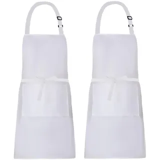 XIEJINJIA 2er-Pack Verstellbare Canvas Schürzen mit 2 Taschen Kochschürze Kochen Backen Garten für Frauen Männer Weiß