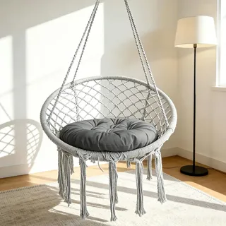 Hängesessel Kissen, Sitzkissen Für Hängeschaukel, Stuhlkissen Rund Hangstoelkussen Outdoor Wasserdichtes Hangstoelkissen Bequemes Weiches Für Hängestuhl Papasansessel, Balkon Wohnzimmer (Grau 60×60cm)