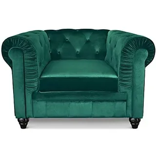 Menzzo Grand Fauteuil Chesterfield - Sessel mit Samtbezug Grün