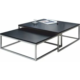 Casa Padrino Couchtisch 2er Set Schwarz / Silber - Wohnzimmer Möbel - Schwarz, Silber