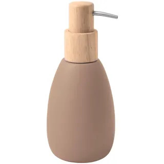 Spirella Seifenspender Sven Polyresin & Holz, 260 ml, Cappuccino | Nachfüllbar für Flüssigseife und Lotion, gleichmäßige Dosierung, freistehend ohne Bohren, matte Oberfläche