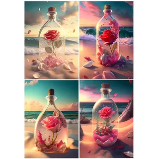 DCIDBEI 4er Set Ai Diamond Painting Valentinstag 30x40 cm Landschaft Strand und Meer 3D Crystal Strass Stickerei Kreuzstich Sticken Set Erwachsene