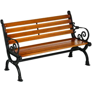 Outsunny Gartenbank, für 2 Personen, mit Armlehnen, für Garten, Balkon, wetterfest, Holz, Teak , Teakfarben , Metall, Holz , 64x79x120 cm , Gartenmöbel, Gartenbänke