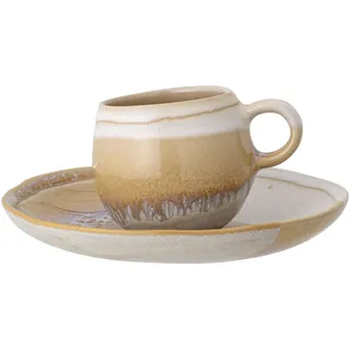 Bloomingville April Espressotasse mit Untertasse aus Steingut in der Farbe Braun 100ml, Maße: 15cm x 15cm x 6cm, 82049460