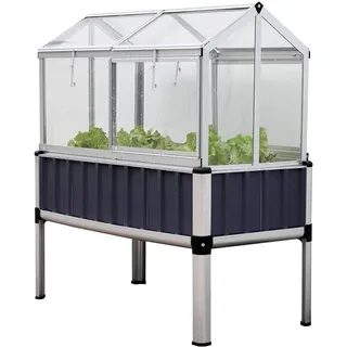 TTL Garden Alu Hochbeet mit Frühbeet Aufsatz - 128x114x60cm Aluminium Hochbeet mit Gewächshaus Abdeckung, mehrteilige Türen & Dach aus transparentem Polycarbonat - Grau