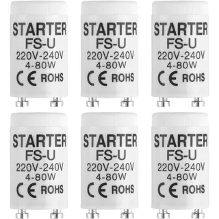 xruc 6 Stück FS-U Starter 4-80W 220-240V Universal Leuchtstoffröhrenstarter